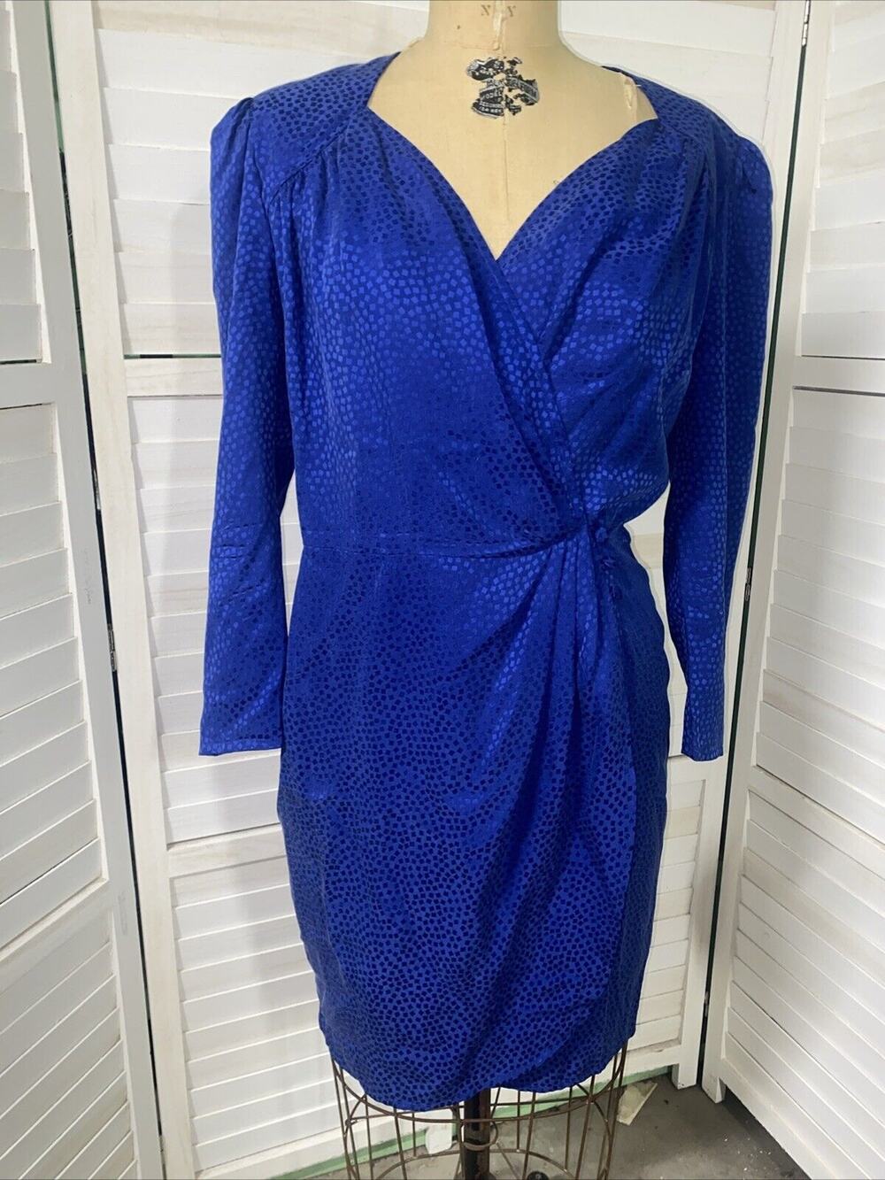 VTG Sophisticates Petites Jonathan Martin Blue 100% Silk Pencil Dress Sz 6 Small